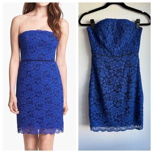 Diane von Furstenberg Walker Stretch Lace Strapless Dress in Vivid Blue Black 0